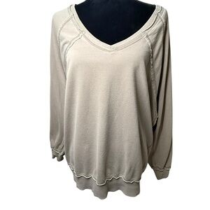 Jane+Delancey | Casual Beige V-Neck Lightweight Sweatshirt | Sz L